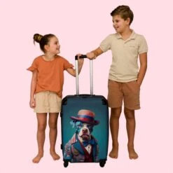 NoBoringSuitcases.com® Koffer Groot - Hond - Hoed - Colbert - Bloemen - Blauw - Trolley Koffer Met TSA-slot - Met Wielen - 90 Liter - Reiskoffer - 66 Cm -Reisbagage Winkel 1200x1200 920