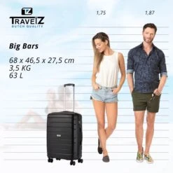 TravelZ Big Bars Reiskoffer 68 Cm Met Dubbele Wielen - Trolley Koffer Met TSA-slot - Zwart -Reisbagage Winkel 1200x1200 948