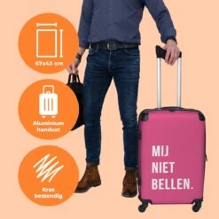 NoBoringSuitcases.com® Koffer Groot - Quotes - Spreuken - Mij Niet Bellen. - Roze - Wit - Trolley Koffer Met TSA-slot - Met Wielen - 90 Liter - Reiskoffer - 66 Cm -Reisbagage Winkel 1200x1200 950