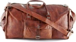 Merkloos Reistas Van ECHTE LEER - Sporttas - Weekendtas MALAGA Echte Leder - Cognac Bruin -HANDGEMAAKTE VINTAGE STIJL Duffel Tas