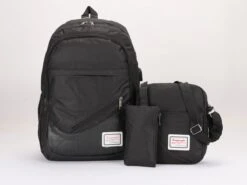 Dailyibed - 3 Delige Rugzak Set - 1980 - Schooltas - Laptoptas - Schoudertas - Usb Poort - Zwart