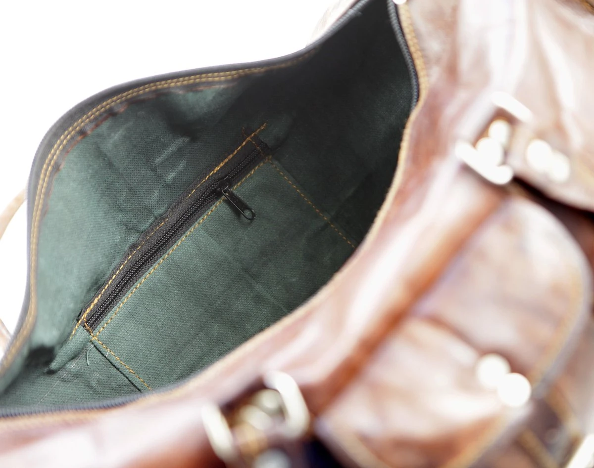 Duffeltas Weekendtas 50 X 24 X 24 Cm - Echte Leder - Cognac Bruin Leder – Reistas - Sporttas 9 Duffeltas Weekendtas 50 X 24 X 24 Cm - Echte Leder - Cognac Bruin Leder – Reistas - Sporttas - Afbeelding 7