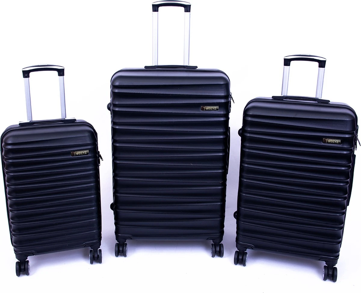 Tobeyz - Kofferset - 3-delig Zwart Handbagage - Verrijdbaar Op 4 Wielen - Stevig ABS - Lichtgewicht, Trolley 3 Tobeyz - Kofferset - 3-delig Zwart Handbagage - Verrijdbaar Op 4 Wielen - Stevig ABS - Lichtgewicht, Trolley