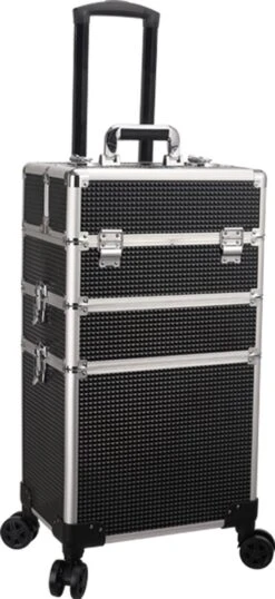 Make Up Koffer Zwart Met Lines Kleur | Beautycase 8 Wielen / Beautykoffer / Trolley Van Aluminium - Bekleed Zwart Fluweel - 8 Wielen - Kapper - Tattoo - Nagel - Visagie - Make-up - Cosmetica - Schmink - Beauty Case / Beauty Koffer