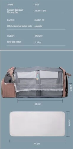 Merkloos Tas Voor Moeders En Vaders Met Uitklapbaar Baby Bedje - Draagbare Box - Rugzak Moeder - Roze - Met Veel Handige Opberg Vakken En USB Oplader - Klamboe - Mummy Bag - Verstelbaar -Reisbagage Winkel 588x1200 6