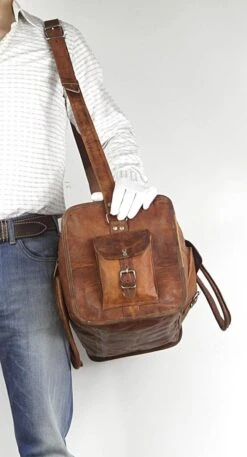 Merkloos Reistas Van ECHTE LEER - Sporttas - Weekendtas MALAGA Echte Leder - Cognac Bruin -HANDGEMAAKTE VINTAGE STIJL Duffel Tas -Reisbagage Winkel 649x1200 6