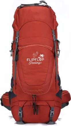 FlipFlop Feelings 70 Liter Backpack - Rood - Verstelbaar 60L Tot 80L - Rits Rondom - Opent Als Koffer - Gratis Regenhoes