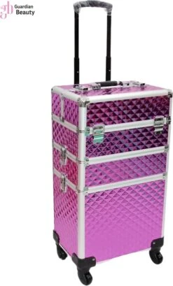 Beautycase / Beautykoffer / Trolley - Aluminium Roze 3D - Bekleed Met Een Hoge Kwaliteit Zwart Fluweel - 8 Wielen - Kapper - Tattoo - Nagel - Visagie - Make-up - Cosmetica - Schmink - Beauty Case / Beauty Koffer