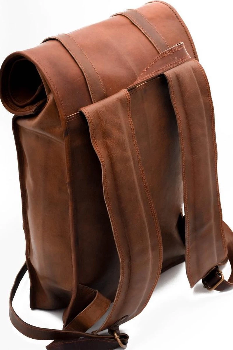 Johnny Fly Leren Rolltop Vintage Rugtas - Bruin - Ecologisch 4 Johnny Fly Leren Rolltop Vintage Rugtas - Bruin - Ecologisch - Afbeelding 2