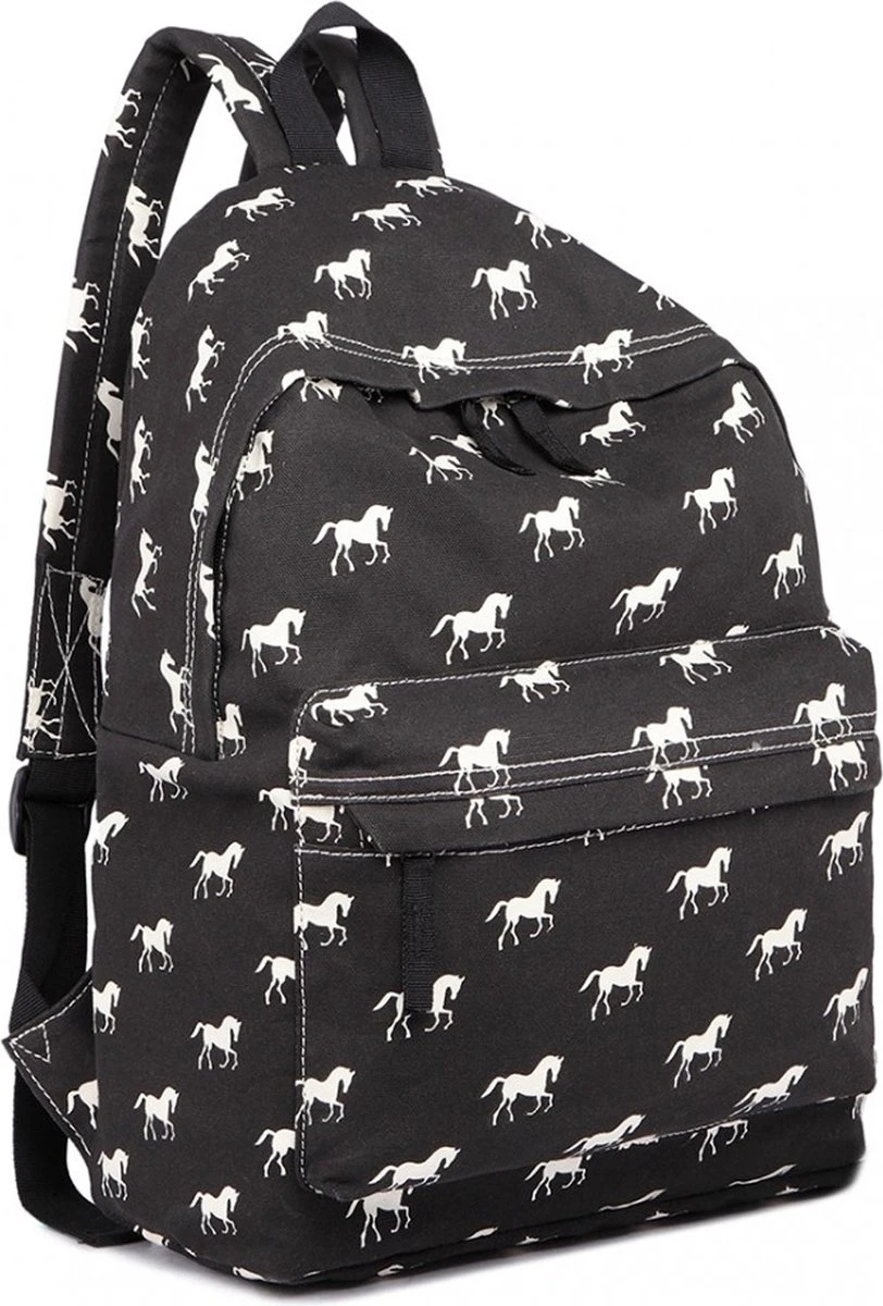 Miss Lulu Rugzak - Schooltas - Schoolrugzak Paarden - Premium Kwaliteit - Zwart (e1401h Bk) 4 Miss Lulu Rugzak - Schooltas - Schoolrugzak Paarden - Premium Kwaliteit - Zwart (e1401h Bk) - Afbeelding 2