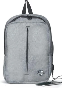 SafeSave Rugtas – Waterafstotende Schooltas Met Laptop Vak En Usb Aansluiting – Schoudertas – 15.6 Inch – Licht Grijs -Reisbagage Winkel 843x1200 4