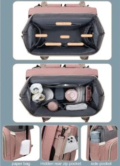 Merkloos Tas Voor Moeders En Vaders Met Uitklapbaar Baby Bedje - Draagbare Box - Rugzak Moeder - Roze - Met Veel Handige Opberg Vakken En USB Oplader - Klamboe - Mummy Bag - Verstelbaar -Reisbagage Winkel 870x1200 6