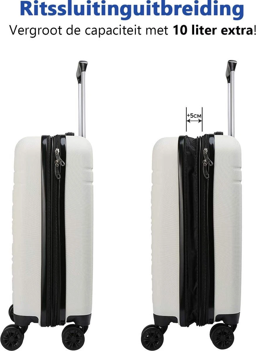 CabinMax Velocity Handbagage Koffer - Uitbreidbaar Trolley 44L - Harde Reiskoffer - 55x40x20/25 Cm - Lichtgewicht - Groot Capaciteit - Wit 5 CabinMax Velocity Handbagage Koffer - Uitbreidbaar Trolley 44L - Harde Reiskoffer - 55x40x20/25 Cm - Lichtgewicht - Groot Capaciteit - Wit - Afbeelding 3