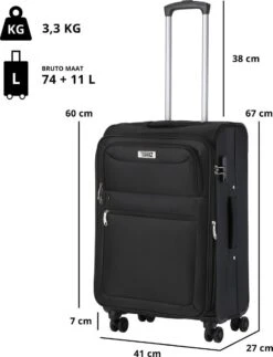 TravelZ Softspinner TSA Kofferset - 3-delige Zachte Trolleyset - Dubbele Wielen En Voorvakken Zwart -Reisbagage Winkel 917x1200 2