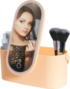 Peach Beauty Luxe Reis Beautycase - LED Spiegel - Peach Oranje