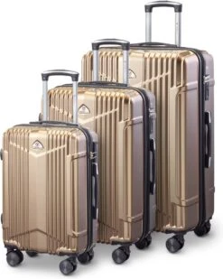 Tesla - Kofferset - 3-delig - 4 Wielen - Cijferslot - Goud