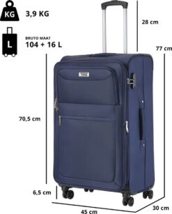 Travelz Softspinner TSA Reiskoffer 77cm - Zachte Reiskoffer Met Expander 104 + 16 Ltr - Blauw -Reisbagage Winkel 965x1200 2