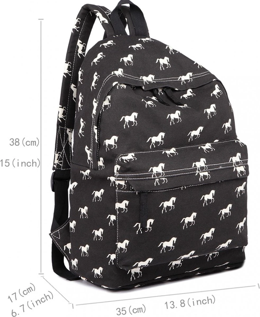 Miss Lulu Rugzak - Schooltas - Schoolrugzak Paarden - Premium Kwaliteit - Zwart (e1401h Bk) 9 Miss Lulu Rugzak - Schooltas - Schoolrugzak Paarden - Premium Kwaliteit - Zwart (e1401h Bk) - Afbeelding 7